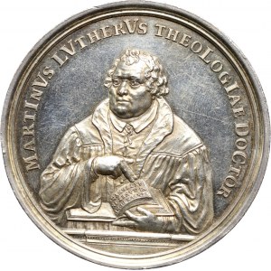 Niemcy, Saksonia, medal z 1717 roku, wybity z okazji 200-lecia reformacji w Saksonii