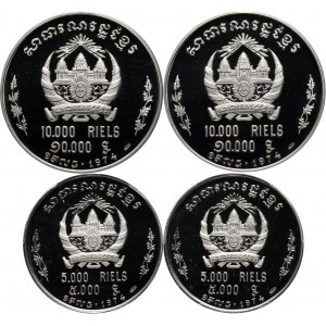 Kambodża, zestaw monet 2x5000 i 2x10000 riels 1974