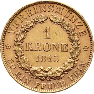Niemcy, Hanower, Jerzy V, 1 korona 1863 B, Hanower