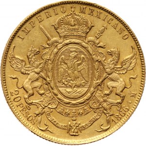Mexico, Maximilian, 20 Pesos 1866 Mo, Mexico City