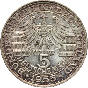 Germany, Federal Republic, 5 Mark 1955 G, Karlsruhe, Ludwig von Baden