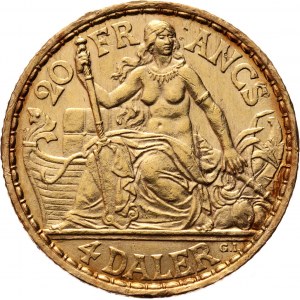 Dania, Duńskie Indie Zachodnie, Krystian IX, 20 franków / 4 daler 1904, Kopenhaga
