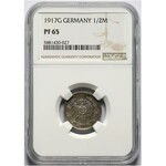 Niemcy, Cesarstwo Niemieckie, 1/2 marki 1917 G, Karlsruhe, Stempel lustrzany (Proof)