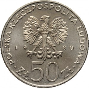 PRL, 50 złotych 1980, Kazimierz I Odnowiciel, PRÓBA, miedzionikiel