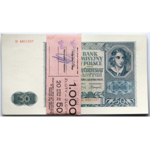 Generalna Gubernia 1939-1945, paczka bankowa 20x50 złotych 1.08.1941, seria D