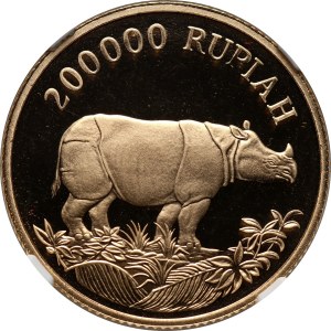 Indonezja, 200000 rupii 1987, Nosorożec jawajski