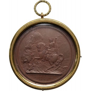 Francja, Napoleon I, medal jednostronny, przekroczenie Przełęczy świętego Bernarda, w ozdobnej złoconej oprawie