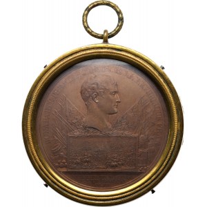 Francja, Medalion, Napoleon I, medal jednostronny An X (1802), Bitwa pod Marengo, w ozdobnej złoconej oprawie