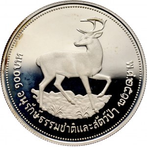 Thailand, Rama IX, 100 Baht 1974, Brown-antlered deer, Proof