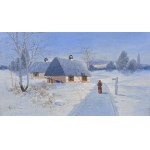 Karol HEIMROTH (1860 - 1930), Pejzaż zimowy z chatami