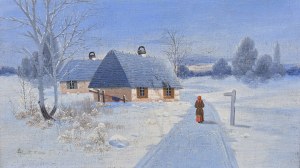 Karol HEIMROTH (1860 - 1930), Pejzaż zimowy z chatami