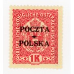 Cracow issue, 1919. uncancelled stamp for 1 kr. with first form overprint. Guarantee (122)