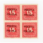 Cracow issue, 1919. uncancelled four stamp surcharge for 15h. with II form overprint. Guarantee (123)