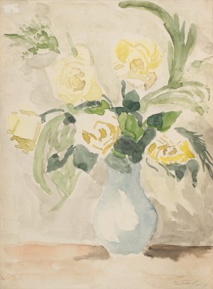 Władysław SERAFIN (1905-1988), Żółte róże w wazonie - praca dwustronna