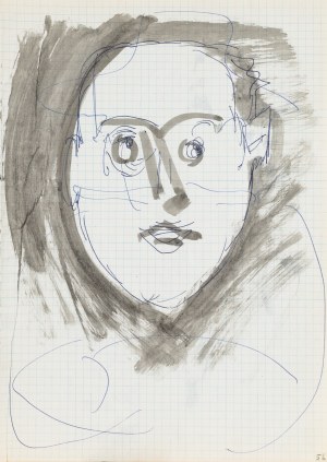 Jerzy PANEK (1918-2001), Głowa mężczyzny - Autoportret (?), 1964 [31 sierpnia]. Rysunek ze 