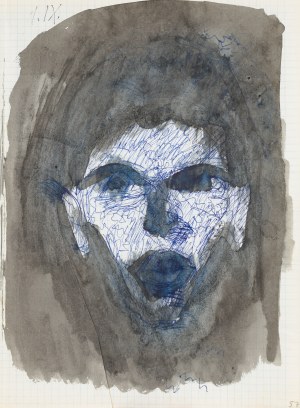 Jerzy PANEK (1918-2001), Twarz kobiety na ciemnym tle - en face, 1964 [1 września]. Rysunek ze 