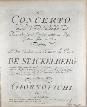 Jarnović Ivan Mane - 9me Concerto a Violon Principal Premier & Second Violons Alto & Basse... dedies A Son Excellence Consieur le Comte de Stackelberg, 1782