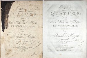 Mozart Wolfgang Amadeus - Trois Quatuor pour deux Violons Alto et Violoncelle KV 575, 589, 590, Paryż, Boyer 1792-1793.