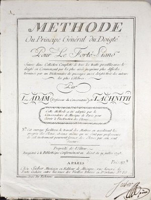 Adam Luise, Lachnith Ludwig Venceslav - Methode ou principe général du doigté pour le forté-piano, Paryż, 1798.