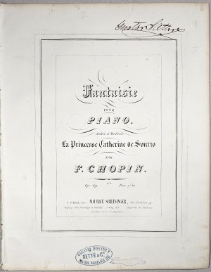 Chopin Fryderyk - 49-1b-Sm Fantaisie POUR PIANO, dediee a Madame La Princesse Catherine de Sonzzo, Paryż, Schlesinger, z l. 1846-1859.