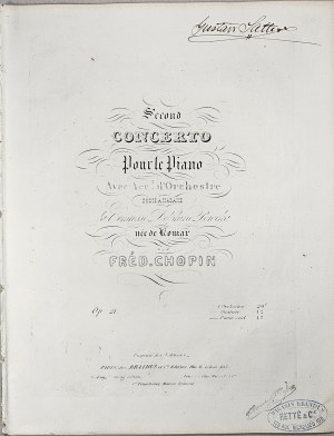 Chopin Fryderyk - 21-1c-BR Second CONCERTO Pour le Piano Avec Acc d’Orchestre DÉDIÉ À MADAME la Comtesse Delphine Potocka née de Komar, Paryż, Brandus, 1852-1859.