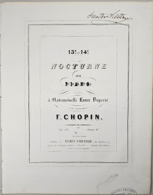 Chopin Fryderyk - 48/1-1a-Sm 13E. et 14E. NOCTURNE POUR PIANO dédiés à Mademoiselle Laure Duperré, Paryż, Schlesinger, 1842-1860.