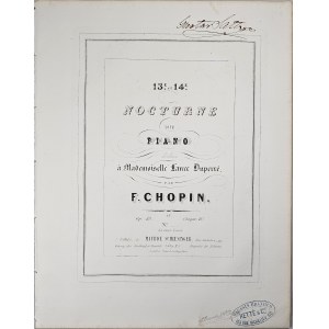 Chopin Fryderyk - 48/2-1b-Sm 13E. et 14E. NOCTURNE POUR PIANO dédiés à Mademoiselle Laure Duperré, Paryż, Schlesinger, 1842-1860.