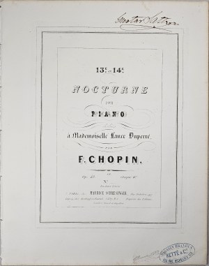 Chopin Fryderyk - 48/2-1b-Sm 13E. et 14E. NOCTURNE POUR PIANO dédiés à Mademoiselle Laure Duperré, Paryż, Schlesinger, 1842-1860.
