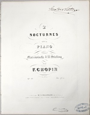 Chopin Fryderyk - 55-1a-Sm 2 NOCTURNES POUR LE PIANO dédiés à Mademoiselle J. W. Stirling, Paryż, Schlesinger, 1844-1860.
