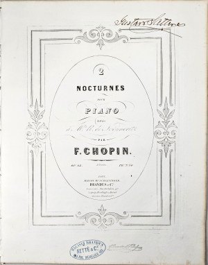 Chopin Fryderyk - 62-1-BR 2 NOCTURNES POUR PIANO dédiés à Mme R. de Könnerit, Paryż, Brandus, 1846-1860.