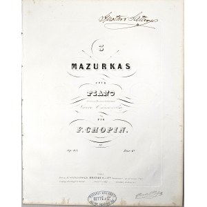 Chopin Fryderyk - 63-1b-BR 3 MAZURKAS POUR PIANO dédiées à Madame la Comtesse Laure Czosnowska, Paryż, Brandus, ok. 1847-1860.