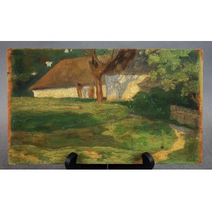 Obraz Wiejska chata / Pejzaż (dwustronny), malarz polski, pocz. XX w. Sygnowany