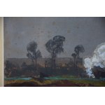 Wiktor Zin (1925-2007), Paesaggio con falò, pastello, 1981.