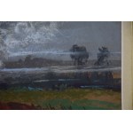 Wiktor Zin (1925-2007), Paesaggio con falò, pastello, 1981.