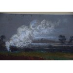 Wiktor Zin (1925-2007), Paesaggio con falò, pastello, 1981.