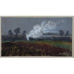 Wiktor Zin (1925-2007), Paesaggio con falò, pastello, 1981.
