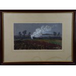 Wiktor Zin (1925-2007), Paesaggio con falò, pastello, 1981.