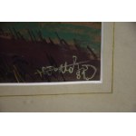 Wiktor Zin (1925-2007), Paesaggio con falò, pastello, 1981.