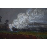 Wiktor Zin (1925-2007), Paesaggio con falò, pastello, 1981.