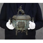 Qilin ladle, Japan, 19th century bronze, champleve enamel;