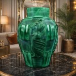 Ingrid series vase, Arthur Plewa, Curt Schlevogt, Czechoslovakia, 1930s. malachite