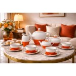 Tea and white coffee service "Cieszyn", Ćmielów, 1930s. Art Deco