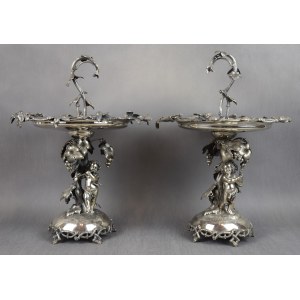 Pair of fruit platters with Cupids, Silver, 19th century, Germany, weight: 2280 g.