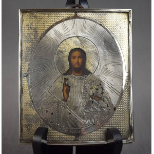 Icon of Christ the Pantocrator, Silver, Russia, 1873, Khlebnikov Shop, Moscow con. XIX c.