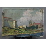 AN, "Bathing in the Vistula River against the backdrop of the Wawel Castle in Cracow," ref. A.K. 1930s.