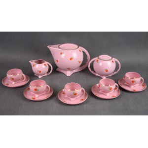 Coffee service Kula, Ćmielów, 1930s. pink porcelain, Art Deco