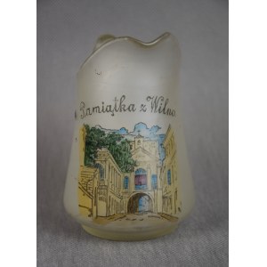 Glass creamer Souvenir from Vilnius, 1920s. L. Zebłocki and co.
