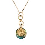 Gold-plated vintage necklace with Roman-style medallion on colored glass