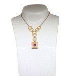 Gold plated vinatge necklace with striking envelope pendant with colored zirconia