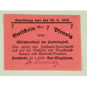 NOTGELD - Konstadt. Wołczyn - Banknot zastępczy 7 Pfennige - 1919